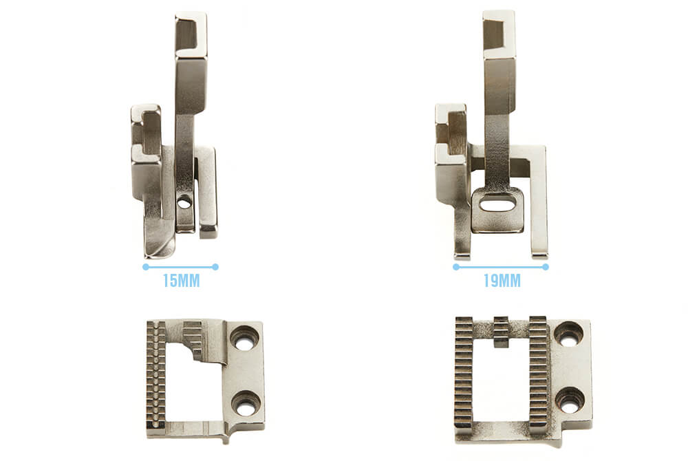 A side-by-side comparison of the LS and LSZ presser feet and feed dogs.